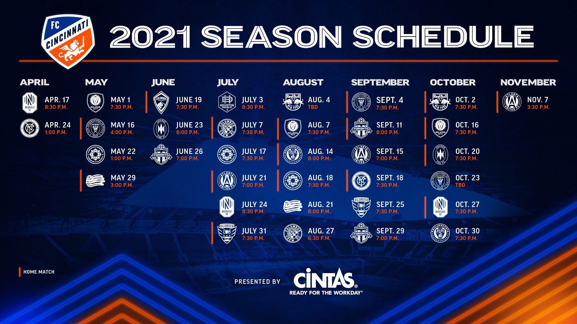 Fc Cincinnati Schedule 2022 Fc Cincinnati On Twitter: "Excited To Call @Westendstadium Home This  Season! Check Out The Fixtures For 2021. #Fccincy Https://T.co/Wzkezientg"  / Twitter