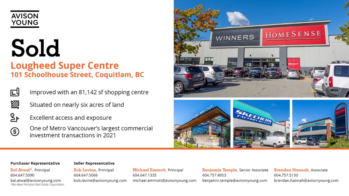 BrendanHCRE's tweet photo. Please to announce the sale of Lougheed Super Centre, a Winners/Homesense anchored shopping centre in Coquitlam, BC.

#cre #vanre https://t.co/jQTwsxFy8E