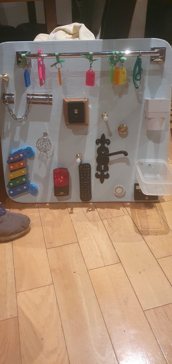 lindareddy1's tweet photo. @thedesertwolfe We made him a busy board..with lots of door stoppers 😆 https://t.co/GsDBDmpZ4n