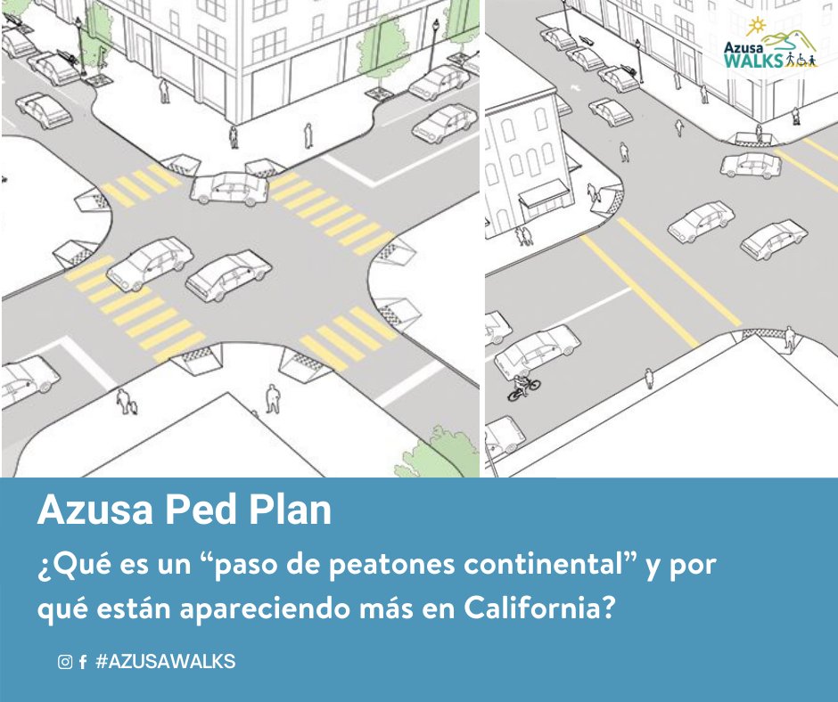 ActiveSGV's tweet photo. Los cruces peatonales continentales son más visibles para los conductores que se acercan y se ha demostrado que mejoran el comportamiento de ceder, en comparación con las marcas de pavimento paralelas o discontinuas "estándar".
#AzusaWalks #Walking101 @cityofazusa https://t.co/nEIhCMX2iR