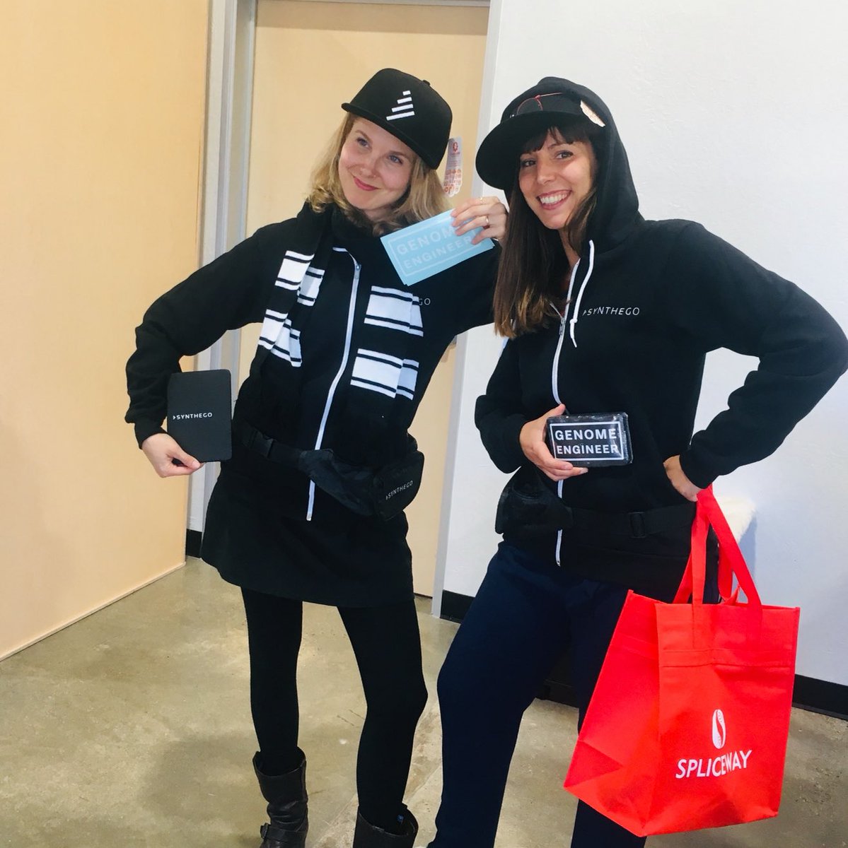 Flashback to when Lorena and I tried to wear ALL the ⁦swag after a talk <a href="/Synthego/">Synthego</a> ⁦