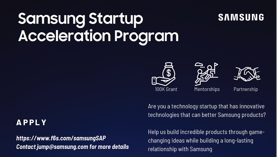 We are inviting companies with innovative technologies to join our 6-month acceleration program to build projects tailored to Samsung's product portfolio! Apply through f6s.com/samsungSAP or reach out to jump@samsung.com for more information.
#LifeatSamsungResearchAmerica