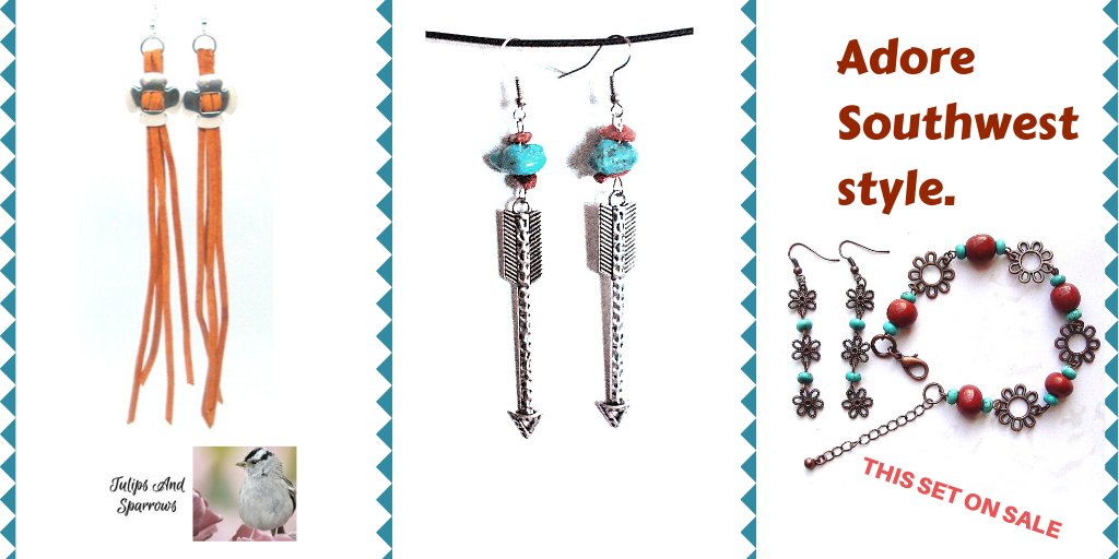 TulipsSparrows's tweet photo. #southwestjewelry #conchoearrings #arrowearrings #jewelryset #flowerjewelry #turquoisejewelry #jasperjewelry #jasperbracelet https://t.co/sWW0ea7Tvc