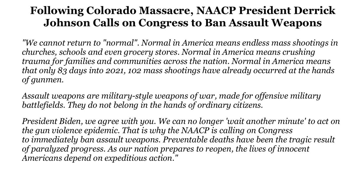 The NAACP is calling on Congress to ban assault weapons immediately. 

#BanAssaultWeapons