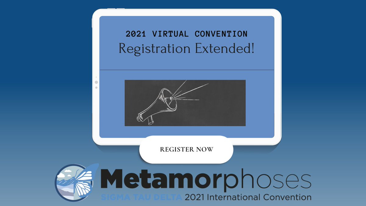 Did you miss Monday's deadline to register for the 2021 Virtual Convention? Good news! Registration has been extended through noon on Saturday (CDT). Register now! #EnglishHonor #SigmaTauDelta #21engcon #EnglishHonorSociety
web.cvent.com/event/8576ebed…