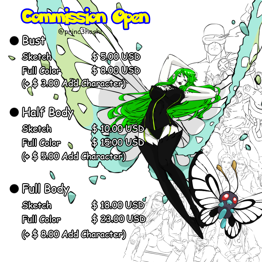 princ3hoshi's tweet photo. -  Prices available for new commissions, styles and features can be varied according to the customer's desire ✍️

#Commission #commissionart #commissionopen #OC #originalcharacter #Pokemon #treiner #digitalart #digitaldrawing #freelancer #ArtistOnTwitter https://t.co/oEs4PjeOLG
