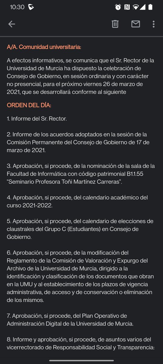 jedajime's tweet photo. En el orden del día del próximo consejo de gobierno de la @UMU, veo con emoción la propuesta de nombrar un espacio de la @informaticaumu con el nombre de mi mujer. La facultad por la que tanto dió, y d��nde nos conocimos. Gracias de corazón. https://t.co/JBWZaLIWhC