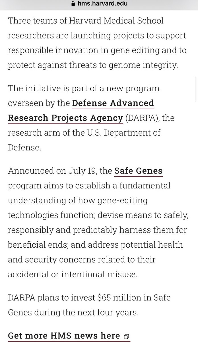 Oh, how fun...several of them include DARPA. https://hms.harvard.edu/news/safeguarding-genes