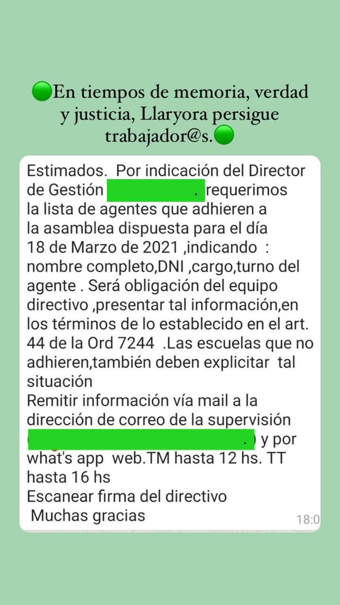 valecarda's tweet photo. @ljuez @FCivicodeCba Mientras tanto en la municipalidad de Córdoba persiguen, acosan y predican el miedo con listas para intimidar#EntiemposdeMemoria,verdadyjusticia,Llaryorapidelistas.

#Entiemposdememoria

#LlaryoraysusfuncionariosnotienenmemoriaPidenlistasparaperseguir. https://t.co/WAPHFWqUfG
