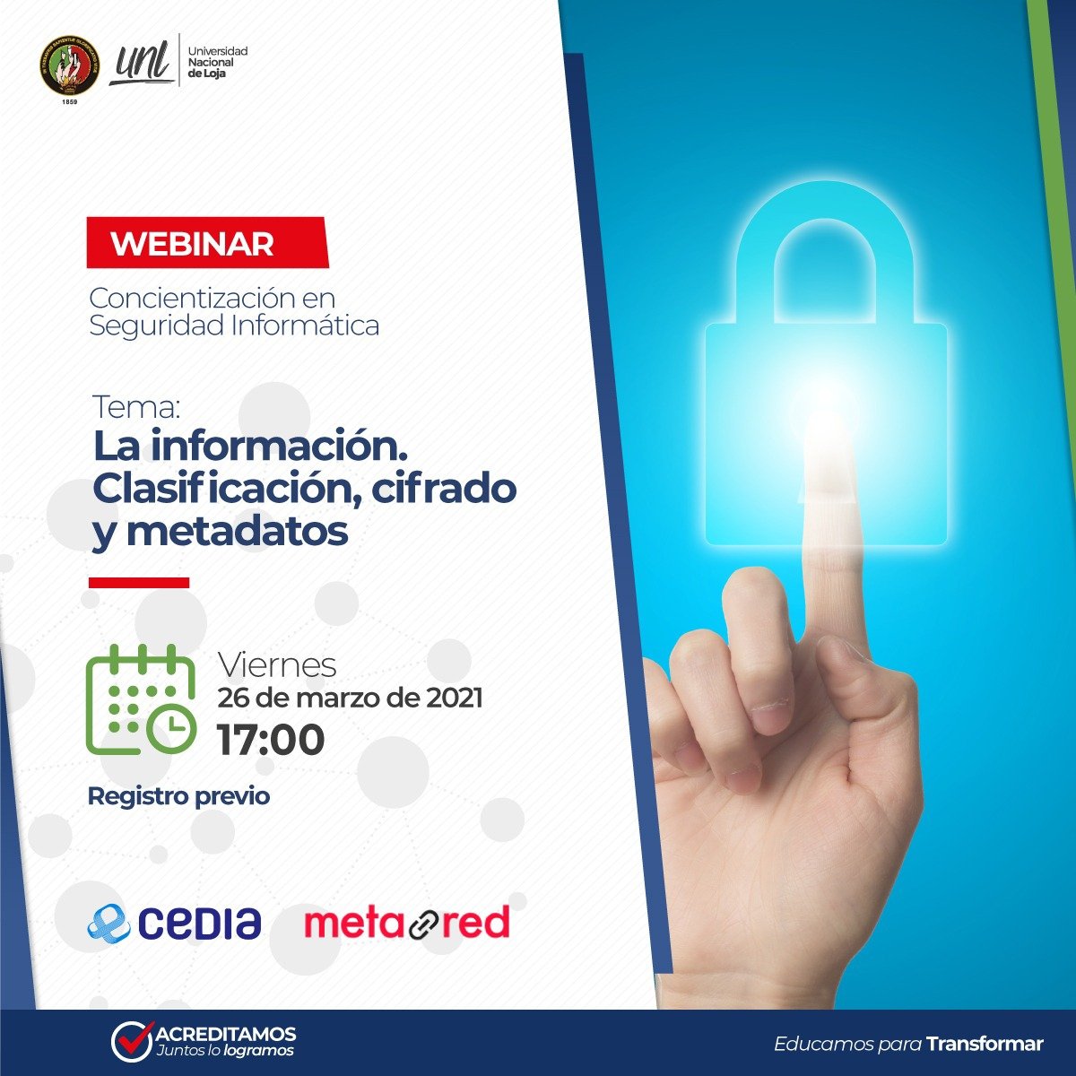 UNLoficial's tweet photo. 📌 Te invitamos a que participes del webinar: Concientización en Seguridad Informática. 🤓👩‍💻

Regístrate ingresando al siguiente link: 🔗 https://t.co/6ouq3Unwxs

Conéctate este viernes, 26 de marzo, a partir de las 17:00. 🤳

#EducamosParaTransformar 💯 https://t.co/3KbYIvJXW6