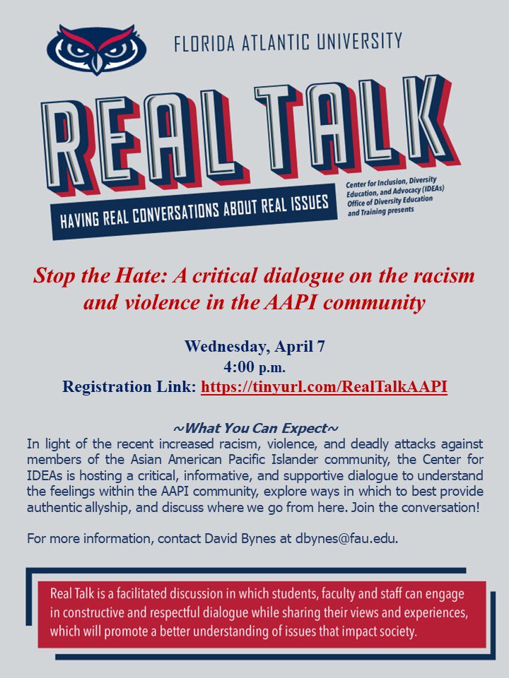 Join the Center for IDEAs on April 7 for a critical dialogue concerning the rise in acts of racism and violence against members of the Asian Pacific Islander Desi American (APIDA) community. Use the link on the flyer to register.
#centerforideas #realtalk #antiracismeducation