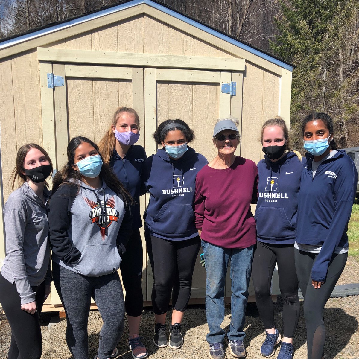 BushnellWomen's tweet photo. Women's Soccer making a difference!#buildingsheds https://t.co/9nvhJhbbLo