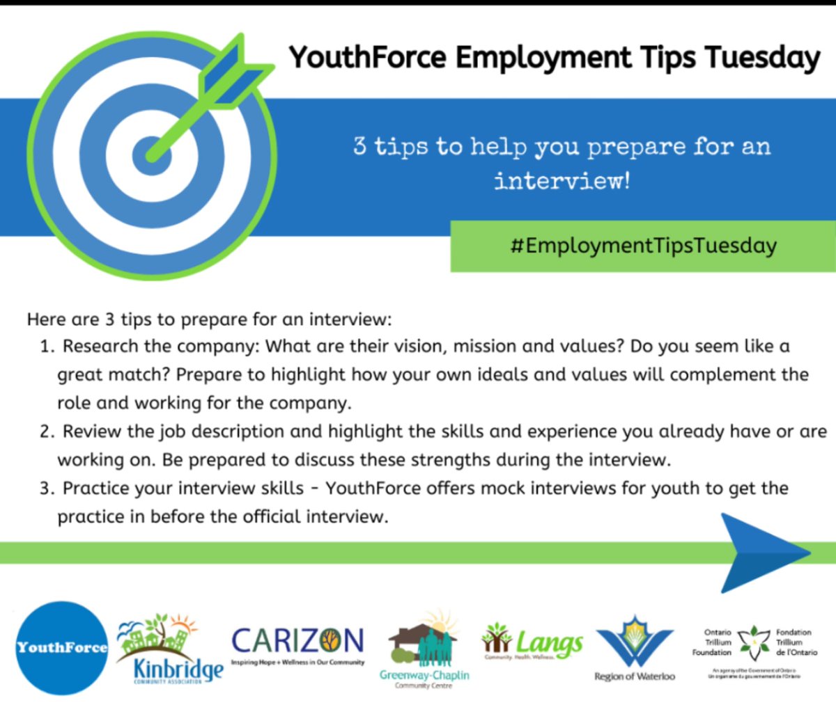 A day late but here is the employment Tip of the week! 

Prepping for an interview can help you feel more confident and help secure a job offer.

@Kinbridge @GreenwayCCC @LangsCommunity @Carizon @ONTrillium @RegionWaterloo