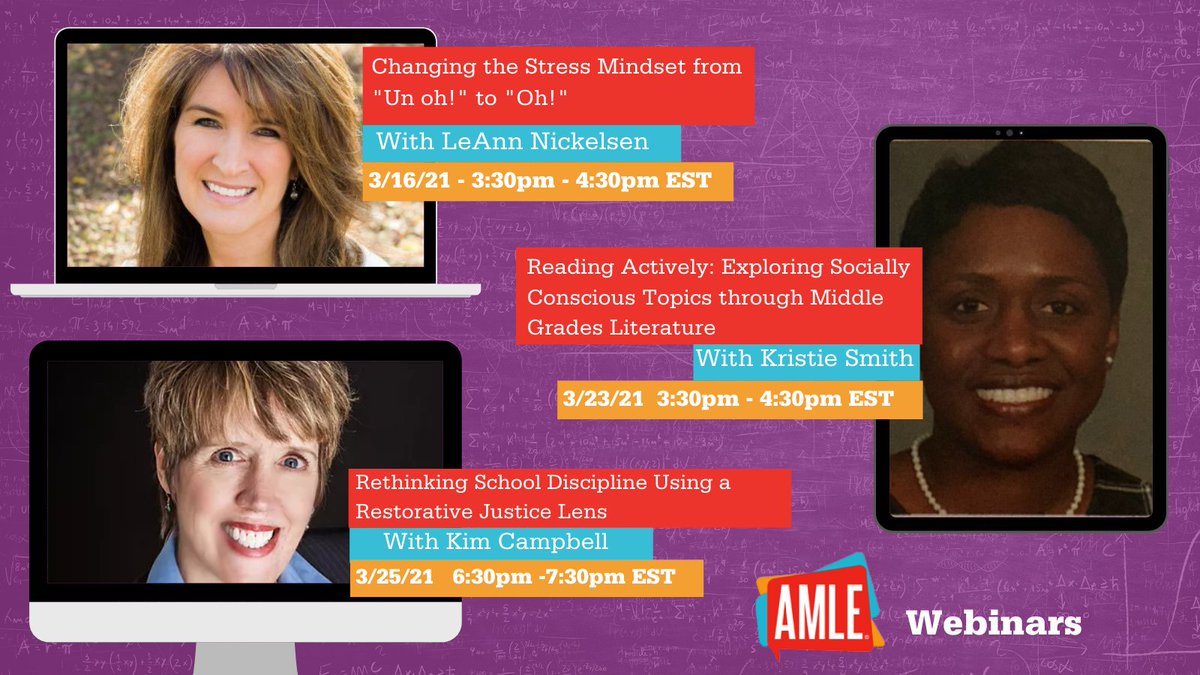 AMLE's tweet photo. TOMORROW! "Rethinking School Discipline Using a Restorative Justice Lens"
@KimCamp4Kids https://t.co/eyyQYIcfc8

#AMLE #mschat #middleschool #educators #education #webinars #AMLESMS https://t.co/dEEnoiR6v9