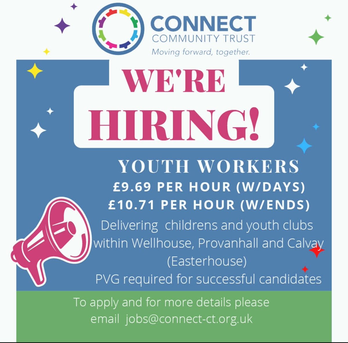 TrustConnect's tweet photo. Youth workers wanted for our sessions across #wellhouse #calvay #provanhall 

Send cv and covering letter to jobs@connect-ct.org.uk 

PVG check required. 

#jobs #youthworkmatters #communitydevelopment https://t.co/4A0GEWCCOD