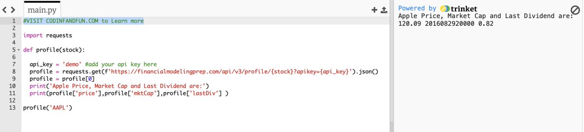 CodingandF's tweet photo. How to retrieve company stock data with Python
#Python #PythonforFinance #codingandFun https://t.co/KyXPgx2JWh