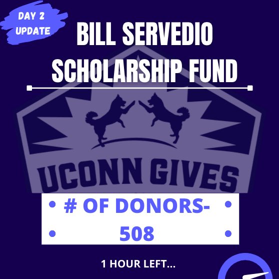 UConnSPM's tweet photo. 60 MINUTES LEFT! The Servedio Fund is a few donations away from winning a #UConnGives bonus of $18,000... Please consider donating to the fund through the link in our bio! https://t.co/OWTB8F9AAV