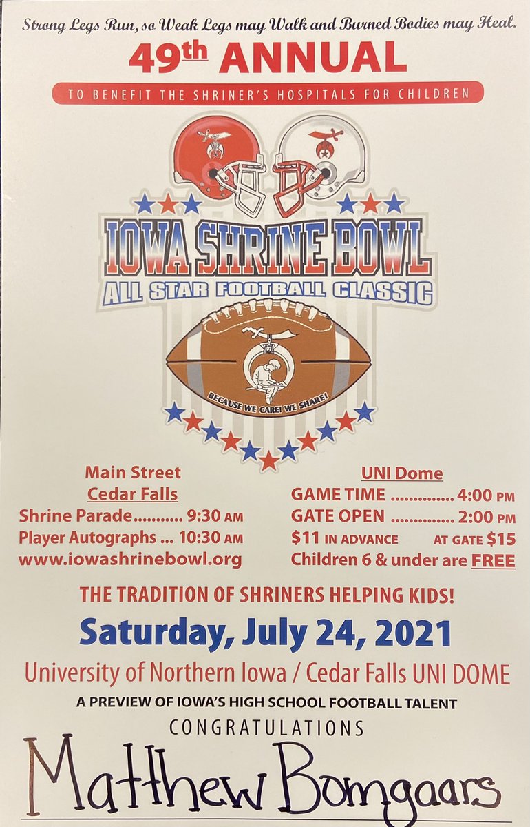 SCwarriorsfball's tweet photo. Proud of you @mattbom_2021. Excited for you to represent the orange and blue in the 2021 Iowa Shrine Bowl. Congrats Matthew B! https://t.co/zTfRo422pl
