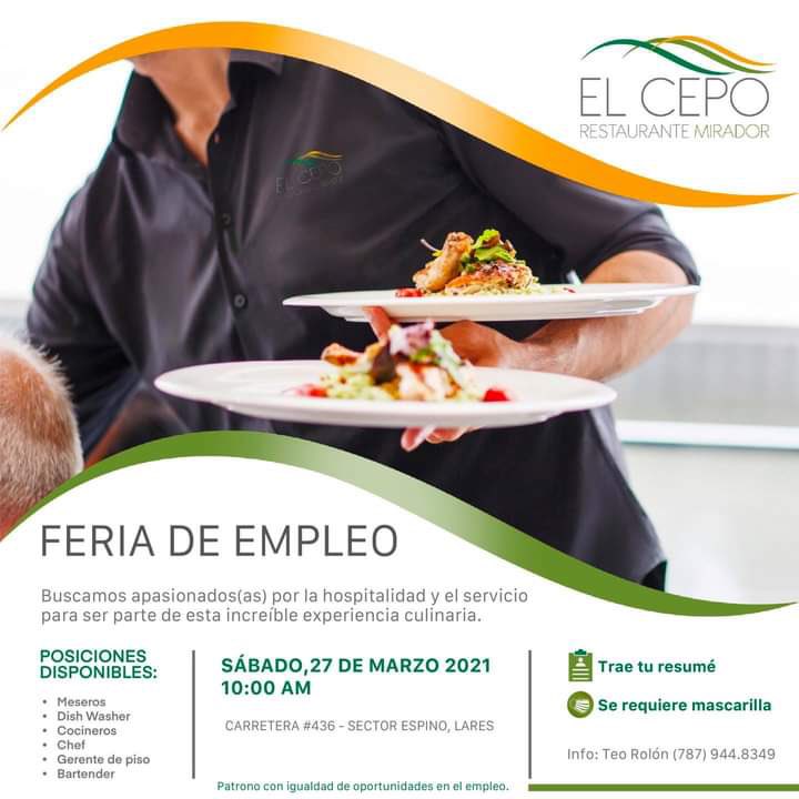 LaresgovPR's tweet photo. #Atención | empleos disponibles 
Feria de empleo para restaurante que estará en Lares .
👉🏻Necesitamos:
👉🏻Mesero
👉🏻Dish washer
👉🏻Cocineros
👉🏻Chef
👉🏻Gerente de piso
👉🏻Bartender 

Puedes traer tu resume mañana a la casa alcaldía para entrevistas https://t.co/QgVV6uSAWG