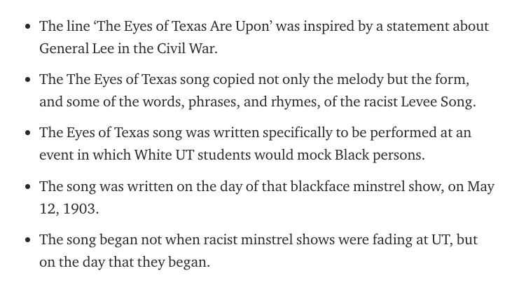 skyesighp's tweet photo. New: @UTAustin history professor Alberto Martínez said he found the saying "The Eyes of Texas" was inspired by Robert E. Lee, contrary to the history committee's findings.
He said he found the song was specifically written for a minstrel show, among other things
@thedailytexan https://t.co/511VYTkltZ