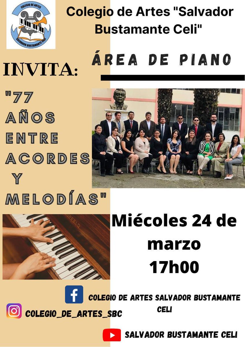 ConservSBC's tweet photo. Estamos en vivo con la participación del Área de Piano con el tema: "Entre Acordes y Melodías”, Dale Play a nuestras transmisiones. 
https://t.co/nGszdoXFnL

https://t.co/hSLdm3bg2i https://t.co/wivq7Pt2bD