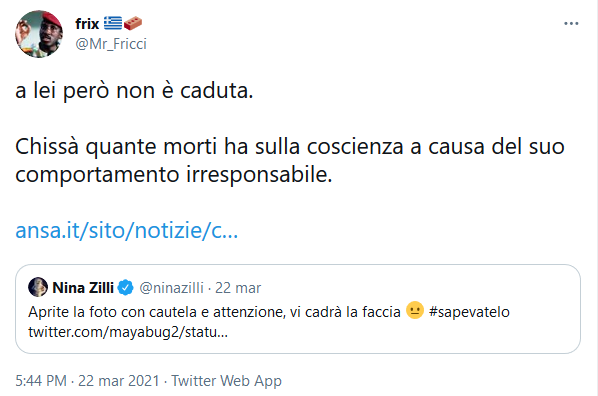 CerioliLuca's tweet photo. @ninazilli Mi è caduta la faccia anche dopo aver visto il tw qui sotto👇
Come hai scritto tu nel tuo ultimo tw sul #medioevodigitale..... non c'è soluzione.

Il link che ha postato questo simpaticone (https://t.co/WTXKG9IA9v)👉https://t.co/mRS5h81L0C https://t.co/42HWbGRkcu