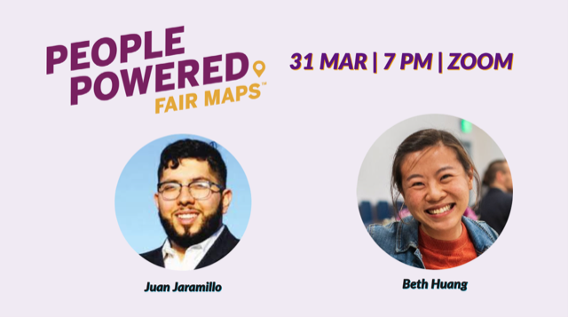 #PeoplePoweredFairMaps are key to ensuring equity in #redistricting. Tune in 3/31 @ 7pm as we host @MAVoterTable’s Beth Huang and @JuanForRep. Register at us02web.zoom.us/webinar/regist… @LWV