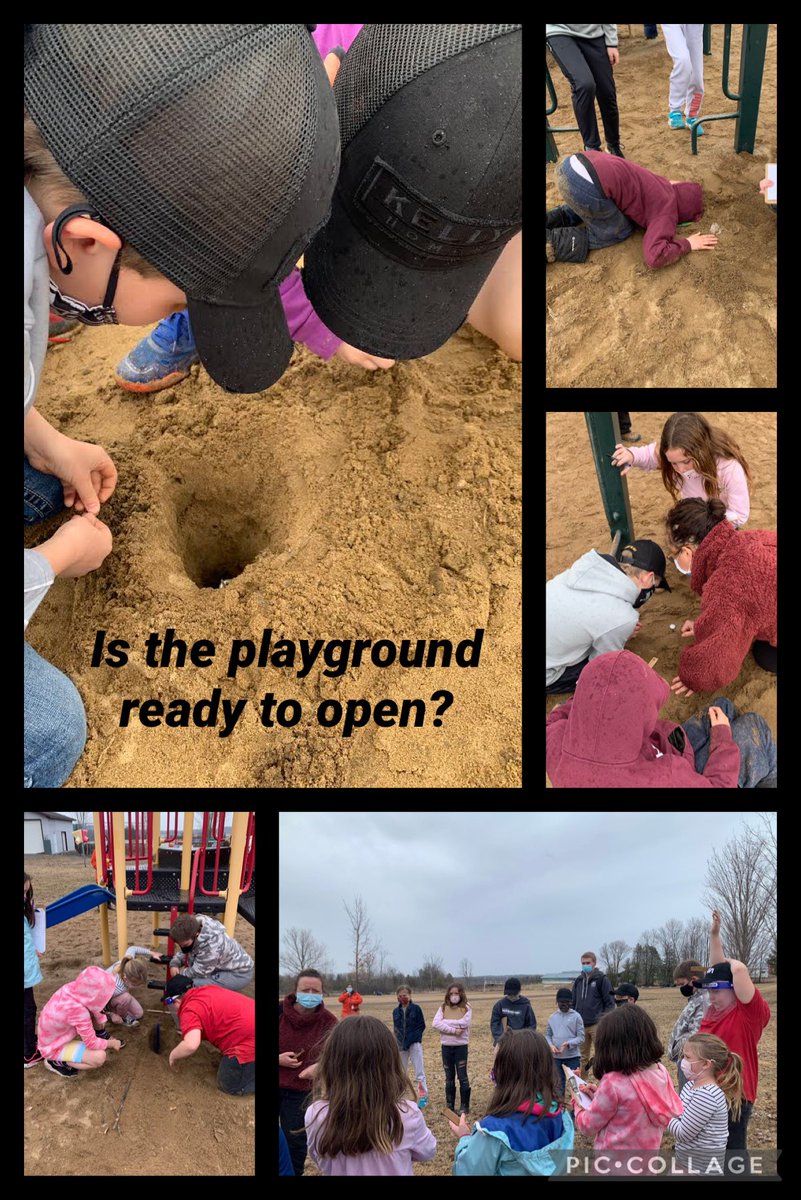 Checking the frost depth on the playground  to ensure minimum depth of one foot to determine if it is safe to open. Results to be presented to Principal Legault... stay tuned! #makingourschoolgreat #inspiredlearning #AuthenticTask  #ProjectWild