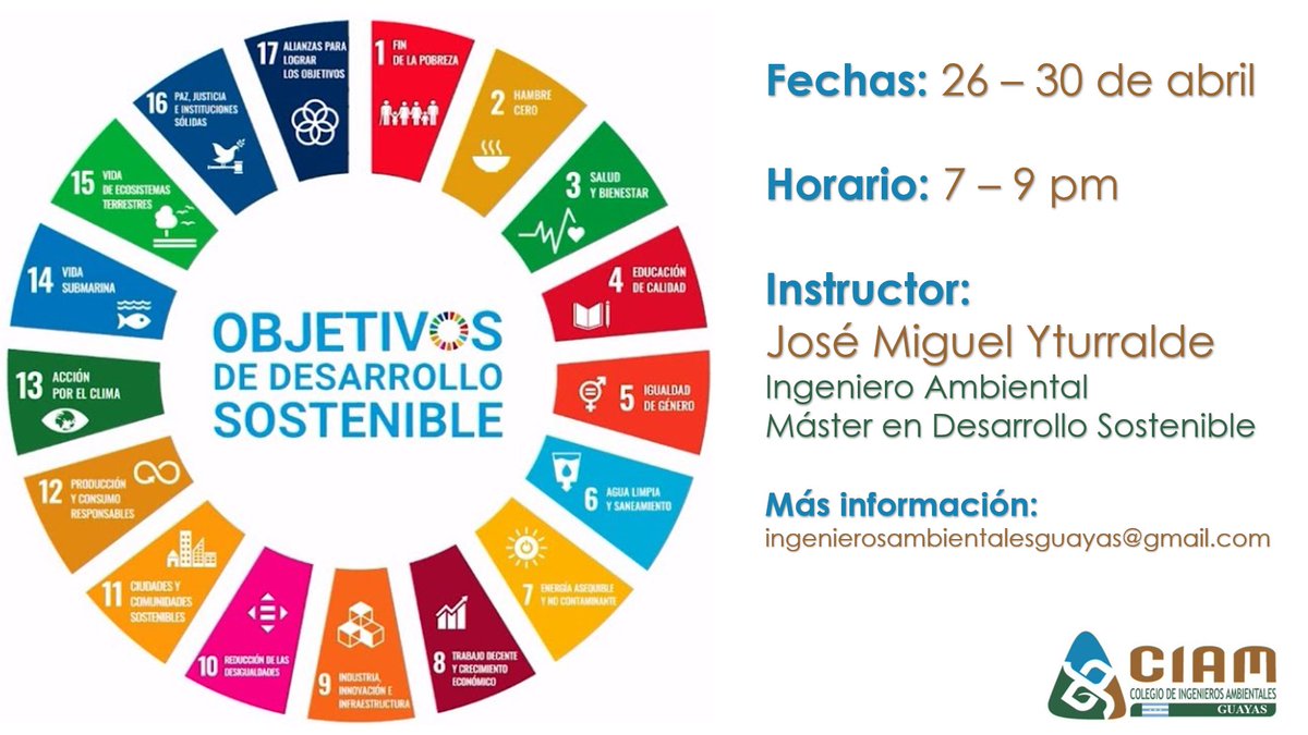 JM_Yturralde's tweet photo. Si quieres aprender a implementar los Objetivos de Desarrollo Sostenible #ODS de forma práctica en tu organización, no te pierdas esta capacitación ofrecida por el CIAM GUAYAS.

Más información: ingenierosambientalesguayas@gmail.com https://t.co/X5xJMGw5np