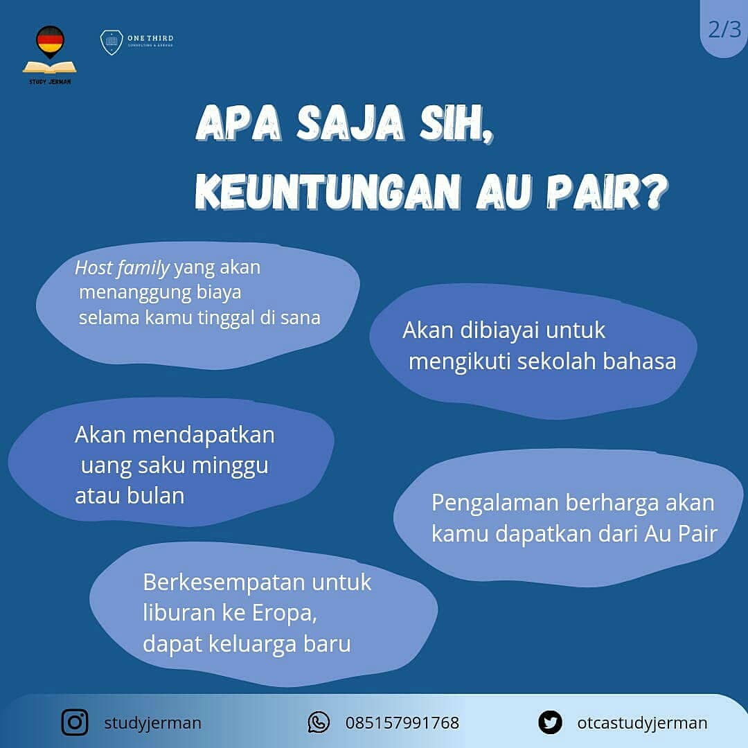 otcastudyjerman's tweet photo. Hi sobat jerman!
Apa itu Au Pair?
Program ini membantumu memperdalam bahasa, budaya dan pengalaman tinggal bersama keluarga di Jerman. Wah seru banget kan? π
#studyjerman #beasiswaluarnegeri #infojerman #kuliahluarnegeri #aupair #seputarjerman #belajarbahasajerman https://t.co/2jNgVmDpjE