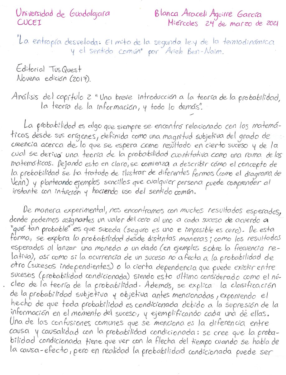 blanc_ara's tweet photo. “La entropía desvelada: El mito de la segunda ley de la termodinámica y el sentido común”
-Arieh Ben-Naim. 

Análisis del Cap. 2 “Una breve introducción a la teoría de la probabilidad, la teoría de la información, y todo lo demás.”

#CUCEI_termoiq  #entropy  @Agustin_Martz https://t.co/6wCWUe1Dgc