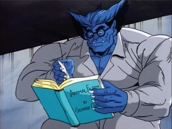 i kinda like Beast. i get his whole thing is he's smart but he looks dangerous, its a little cliche but still. there's this scene from the 90s cartoon where he's in jail reading Animal Farm and the guards are making fun of him cuz they think the book is just about animals