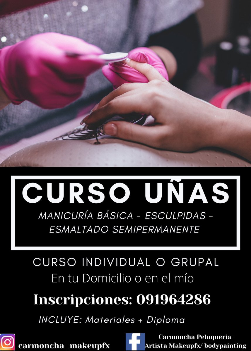 Carmonchamakeup's tweet photo. Inscripciones Abiertas 
Las inscripciones son con seña según el módulo que quieras !
Quedan sólo 2 lugares !
Importante: sean responsables cuando hacen cursos!
Info al cel 👇
#young #Uruguay #cursouñas #rionegro https://t.co/L9AqCSvv6R