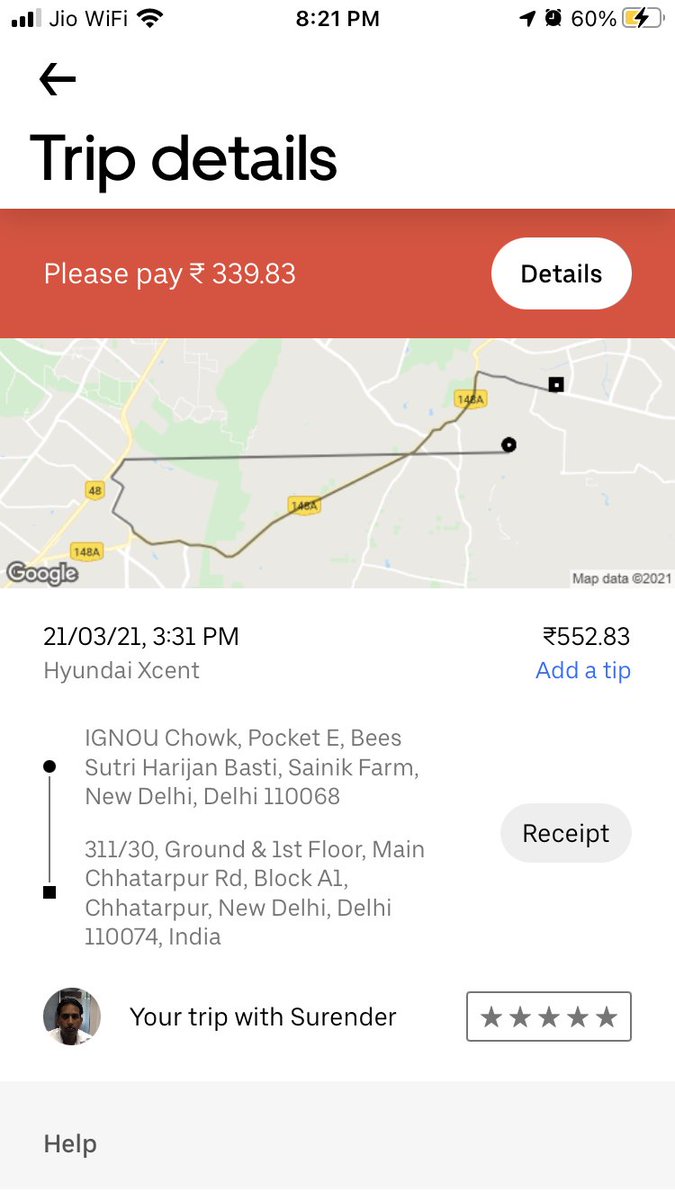 ganerpran's tweet photo. @UberINSupport UNPROFESSIONAL DRIVER WHO STARTED THE TRIP AND THE AMOUNT RS71 BECAME RS552. I HAVE BEEN CONSTANTLY TRYING TO GET IN TOUCH BUT UBER INDIA IS ALSO BEING UNPROFESSIONAL IN THIS MATTER. ABSOLUTELY DISGUSTING AND DISAPPOINTED https://t.co/QkzBWPmo3r