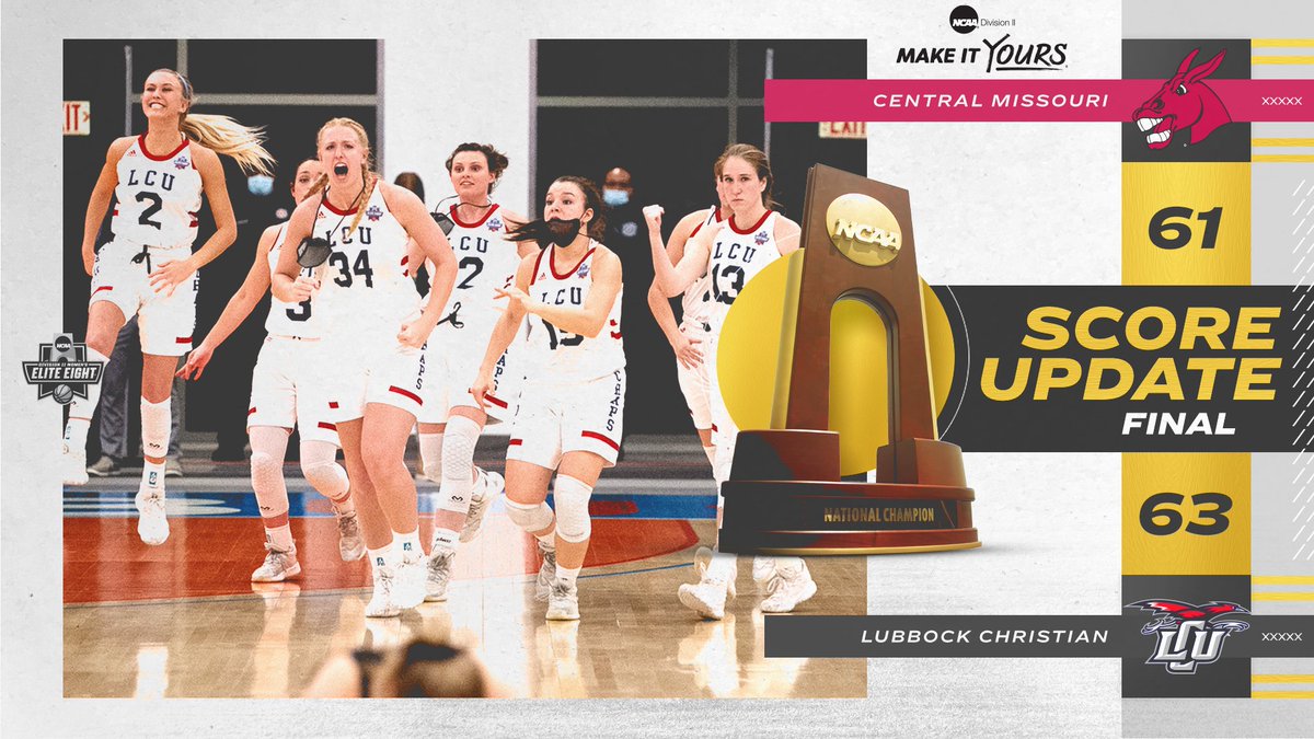NCAADII's tweet photo. ON TO THE NEXT ONE!

Defending #D2WBB Champion and top-seeded Lubbock Christian will play for its second consecutive national title at 8:07 p.m. ET Friday against Drury on CBS Sports Network. https://t.co/ZWj5R91rts