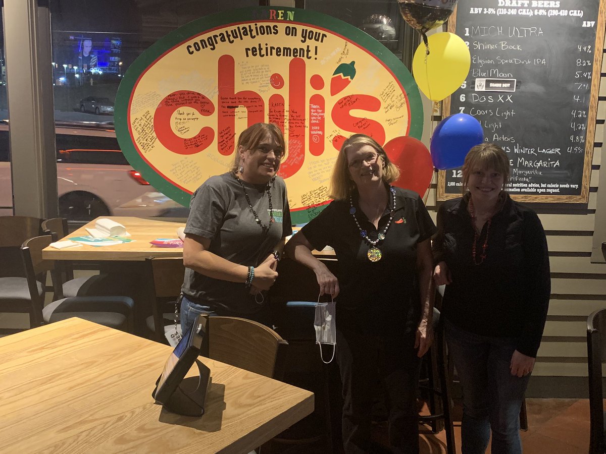 AngieEnglish33's tweet photo. @CHwy40 Said “You’re off the clock” to a legend tonight, After 22 years of loyal service Karen Nuss retired. She is one of the strongest women I’ve met and was a wonderful influence for everyone around her @Chilis. We are gonna miss her so much 🌶 https://t.co/hkFwRcWauR