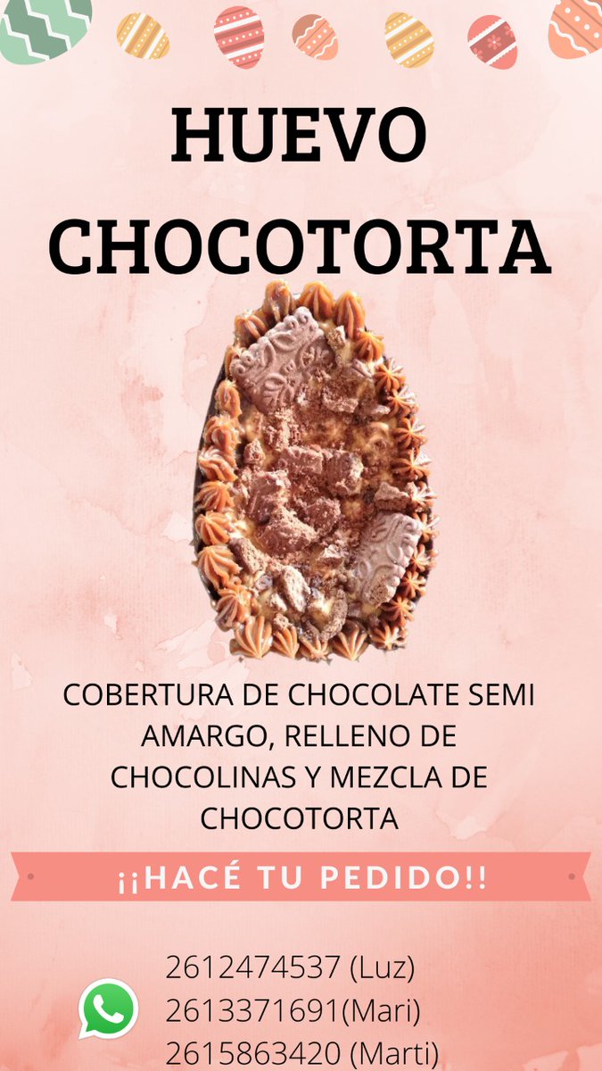 Gente querida de Mendoza! Vamos a vender mansos huevos rellenos para Pascuas! Son de 15x10cm súper llenadores para compartir y valen $700 excepto el de Cheesecake $750! Consulten lo que quieran y compartan porfissss❣️🤗