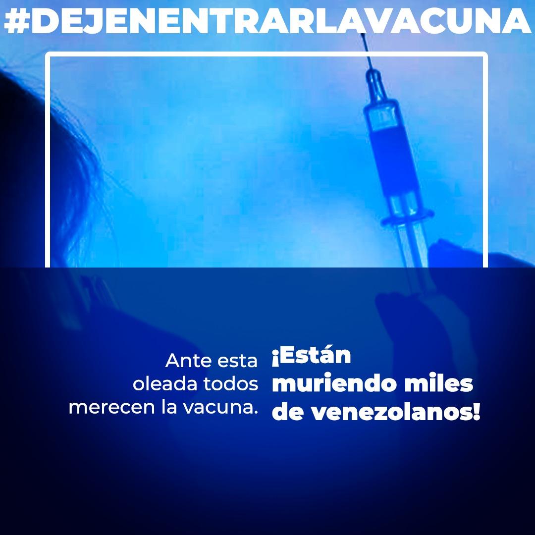 EnCiudadanoVzla's tweet photo. ¡Todos merecen vacunarse! La #LegítimaAN ha logrado mediante COVAX poder pagar al menos 12 millones de dosis, para 6 millones de venezolanos en situación de vulnerabilidad, y la dictadura quiere impedir el ingreso al país. #DejenEntrarLaVacuna https://t.co/nwpSOO3vaU