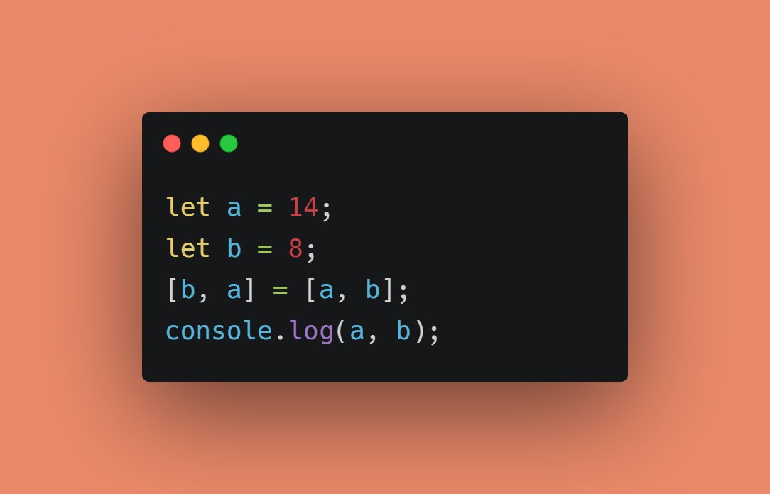 Prathkum's tweet photo. JavaScript tip:

Swap variables like a pro in JavaScript https://t.co/GaP8vTfKJ8