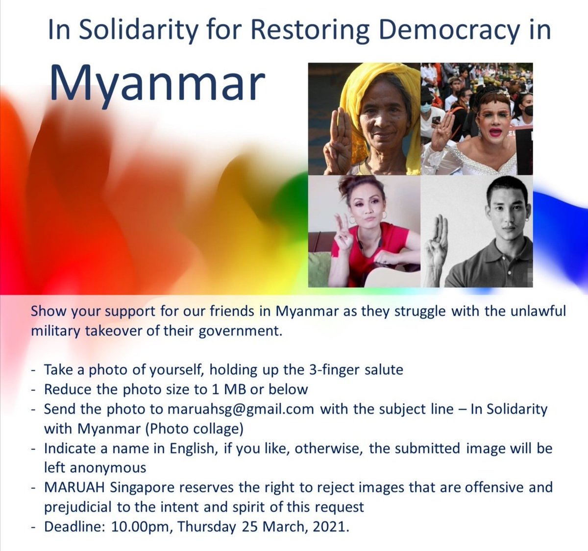 maruahsg's tweet photo. #ICYMI Stand in solidarity for restoring democracy in #Myanmar https://t.co/3BlCKIjiut