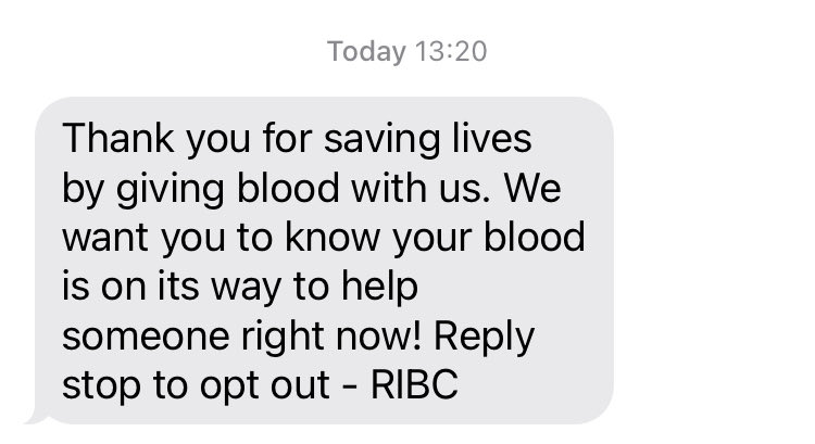 PeterJWeyman's tweet photo. TFW you get a text message letting you know your blood donation is on its way to someone who needs it. @RIBloodCenter #helpsomeoneelse https://t.co/My1jdRl5YB