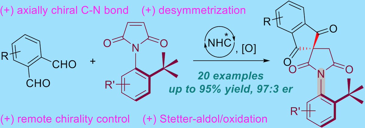 Szostak_Group's tweet photo. #Amides #NHCs #NHeterocyclicCarbenes Biju group reported #NHC-catalyzed #desymmetrization of N-aryl #maleimides. #Intermolecular Stetter/aldol cascade with di-#aldehydes. #Axially chiral amides. #succinimides. @pengcheng_gao @angew_chem
https://t.co/muwn51vilf https://t.co/WGVmvBSk8z