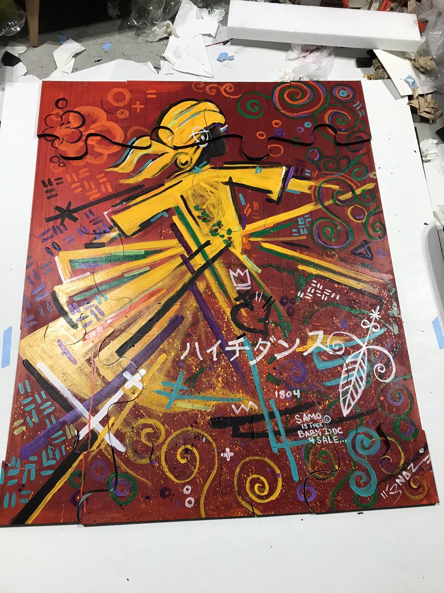 Nazaire73's tweet photo. @DeanCollection I am working on my #BlackPuzzleArt series, and hope to create something worthy of your support

 [ old unsold canvas becomes renewed puzzle art ]
This is Radiant Dancer https://t.co/Ml4KtlSCjk