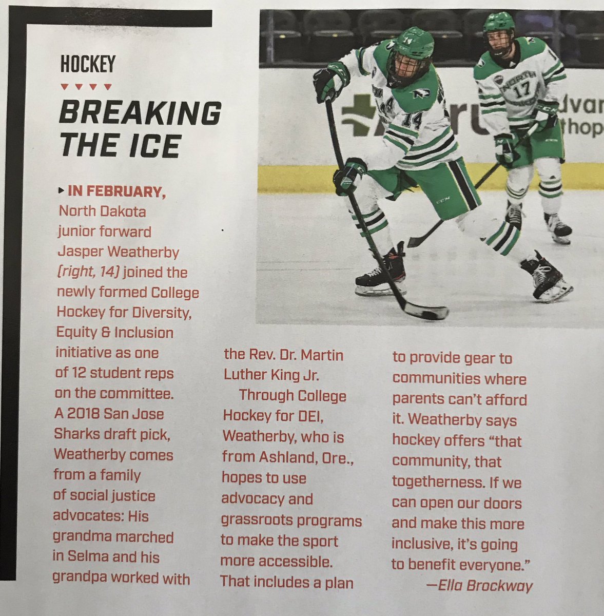 Ericburin Positive National Attention For Uofnorthdakota Sports Illustrated Which Rarely Covers College Hockey Showcases Und S Jasperweatherby Spotlighting His Activism Besides Items Discussed In The Piece Weatherby Was 1 Of 2