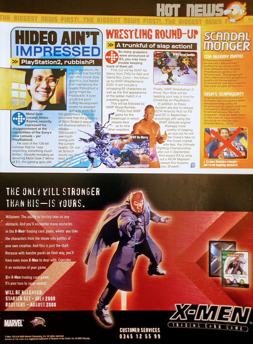 GamesmasterSaid's tweet photo. Latest news featuring Core Design revealing Project Eden, Hideo Kojima finds PS2 lacking, and arcade hit Silent Scope will be ported to Dreamcast. (Pt. 2/3)

#WWF #Outtrigger #WWFNoMercy #XMen #Starlancer #Pikachu #Bleem #Dreamcast #GameBoyColor #SoulReaver2 #Infogrames https://t.co/jTPJFGPacs