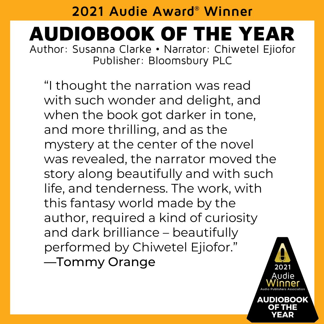 audiobooks's tweet photo. Congratulations again to PIRANESI by #SusannaClarke, narrated by #ChiwetelEjiofor, published by @BloomsburyPub... here's what judges @DavidSedaris, @Egangoonsquad, and @thommyorange said about Ejiofor's masterful reading of this novel. 
https://t.co/XfwXVLY1w7 https://t.co/QL4Dvtzr8v