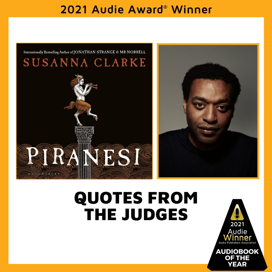 audiobooks's tweet photo. Congratulations again to PIRANESI by #SusannaClarke, narrated by #ChiwetelEjiofor, published by @BloomsburyPub... here's what judges @DavidSedaris, @Egangoonsquad, and @thommyorange said about Ejiofor's masterful reading of this novel. 
https://t.co/XfwXVLY1w7 https://t.co/QL4Dvtzr8v