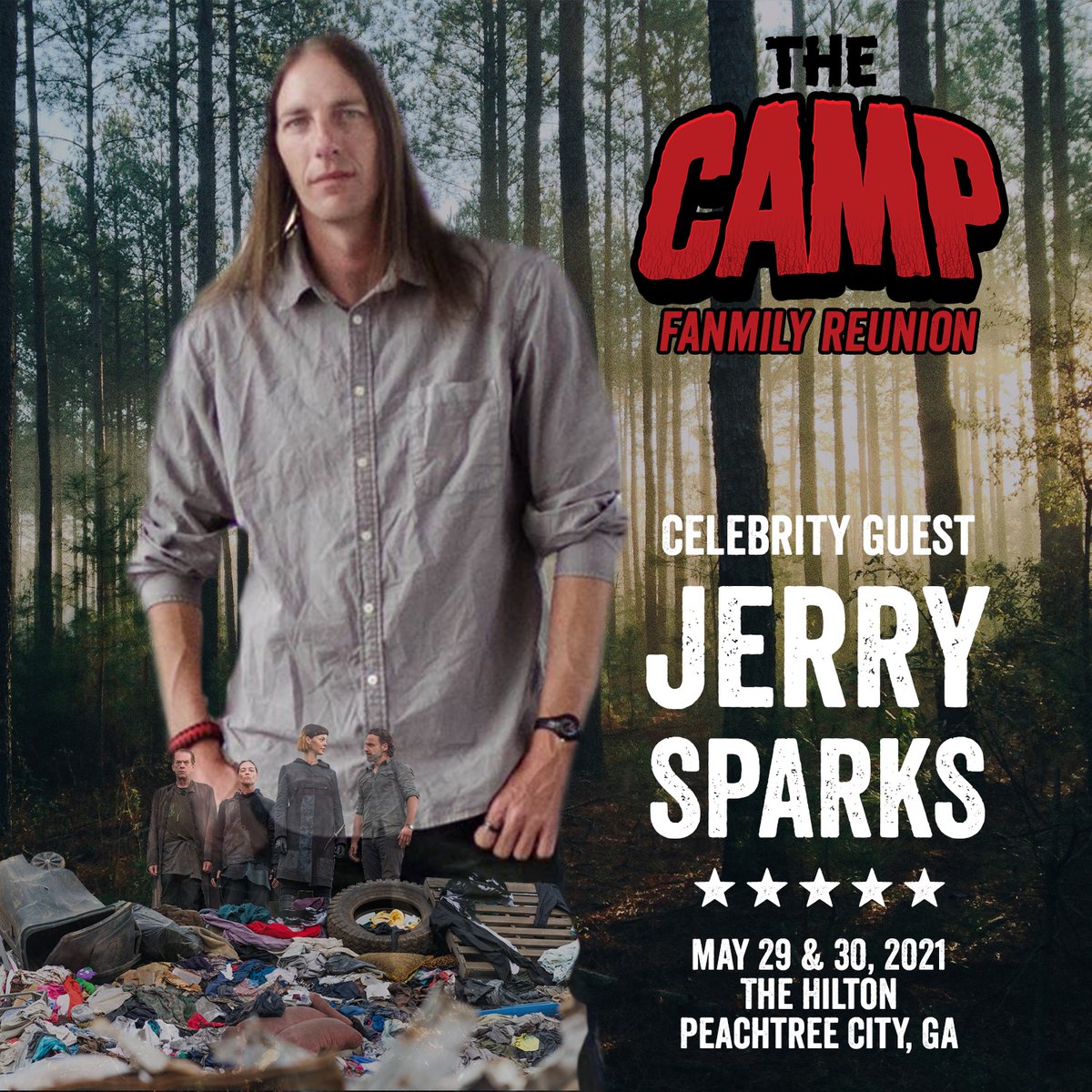 We would like to to welcome back to The Camp, Jerry Sparks (Scavenger on #TheWalkingDead)! We are so excited to have him join us in Peachtree City, GA on May 29 & 30, 2021! . . ℹ️/🎟 For more information visit: thecampevents.com/may 💻 #TheCamp #TWD #WalkingDead #TWDFamily