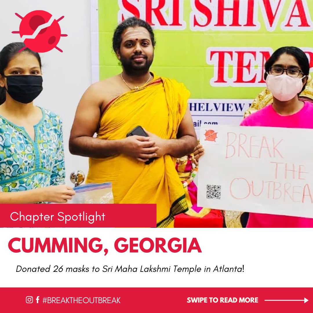BTOBnow's tweet photo. The Cumming, GA chapter of Break the Outbreak donated 26 masks to the Sri Maha Lakshmi Temple! Thank you guys so much for all your hard work!

#maskup #SocialDistance #StaySafe #breaktheoutbreak https://t.co/98kwLhBgwl
