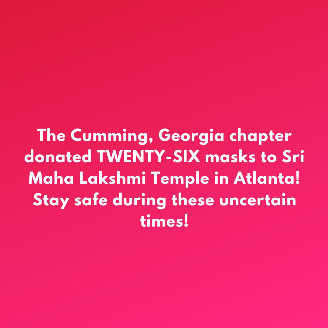 BTOBnow's tweet photo. The Cumming, GA chapter of Break the Outbreak donated 26 masks to the Sri Maha Lakshmi Temple! Thank you guys so much for all your hard work!

#maskup #SocialDistance #StaySafe #breaktheoutbreak https://t.co/98kwLhBgwl